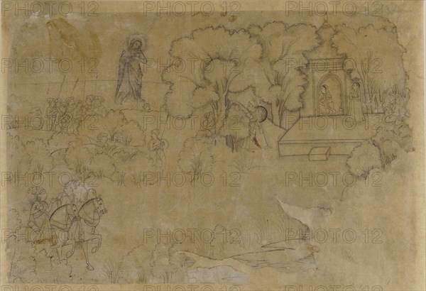 Landscape with a figure of the Virgin Mary, 17th century.