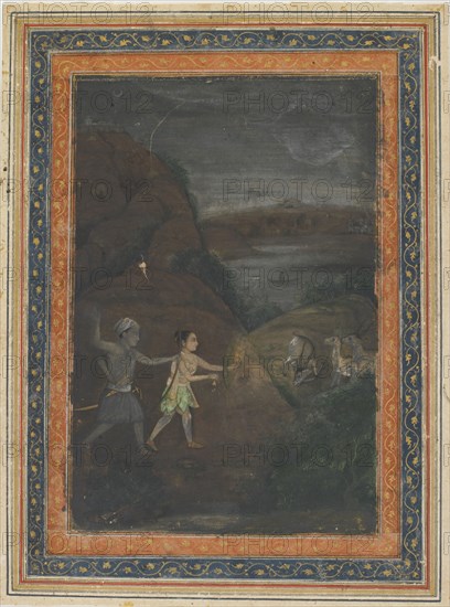 Bhils hunting deer at night, 18th century.