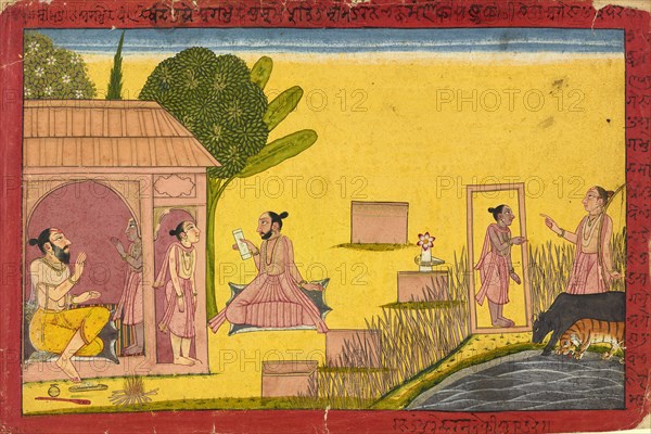 Lakshmana at the hermitage, folio from a Ramayana, ca. 1690-1710.