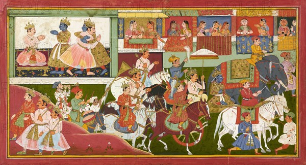 Krishna bids farewell, folio from a Bhagavata Purana, ca.1680-1690.