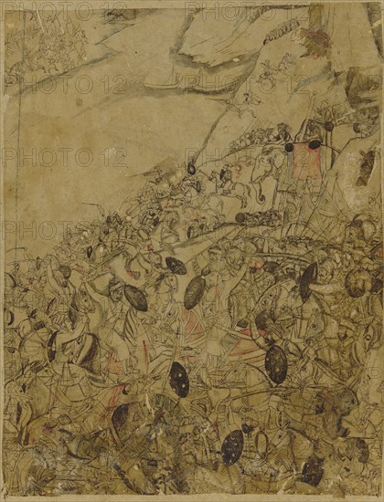 A Battle on the banks of a river, late 17th century.