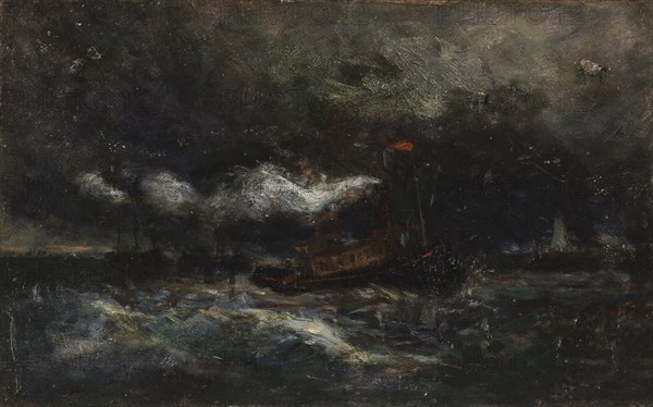 Squall, Brenton Light (boat in storm, lighthouse in background), n.d.
