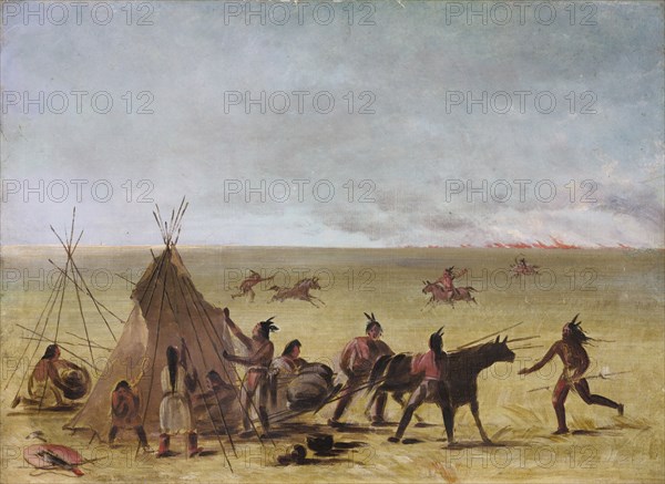 Indian Family Alarmed at the Approach of a Prairie Fire, 1846-1848.