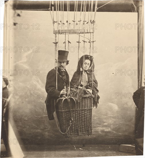 Self-Portrait with Wife Ernestine in a Balloon Gondola, c. 1865, printed c. 1890.