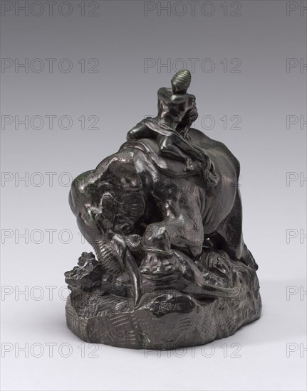 Indian Mounted on an Elephant Crushing a Tiger, model n.d., cast c. 1845/1873.