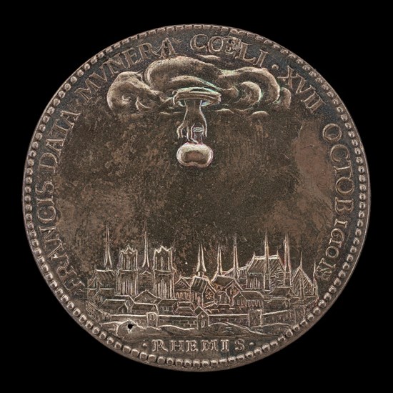 Hand Holding Sacred Ampulla over Rheims [reverse], 1610.