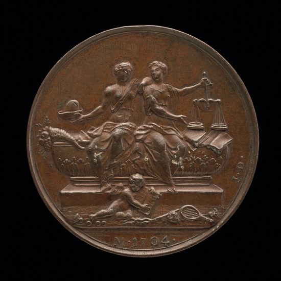 Personifications of Liberty and Justice on a Sarcophagus [reverse], c. 1733.