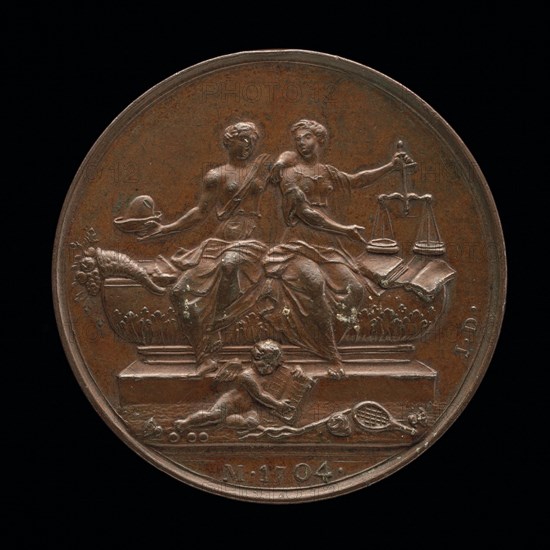 Personifications of Liberty and Justice on a Sarcophagus [reverse], c. 1733.