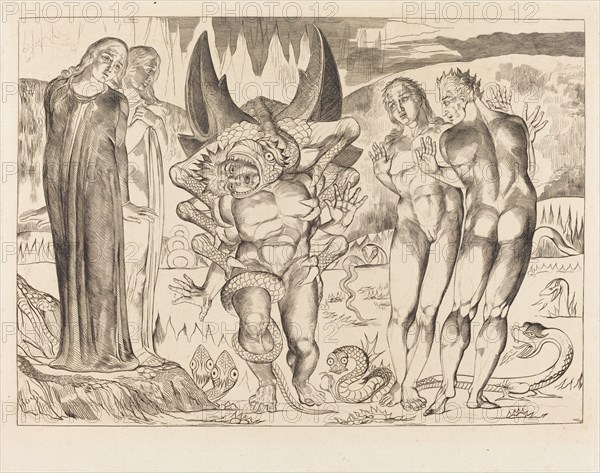The Circle of the Thieves; Agnolo Brunelleschi Attacked by a Six-Footed Serpent, 1827.