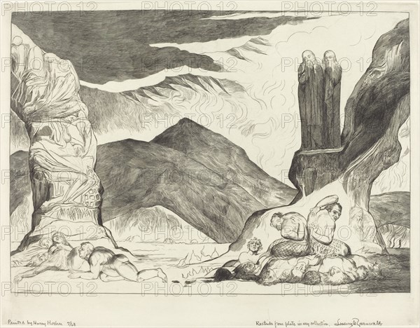 The Circle of the Falsifiers; Dante and Virgil Covering their Noses because of the stench, 1827.