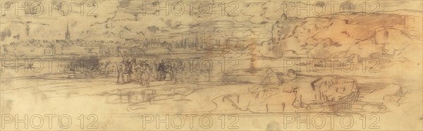 Estuary with a Fortified Seaport at Left and Cliffs at Right, c. 1882.