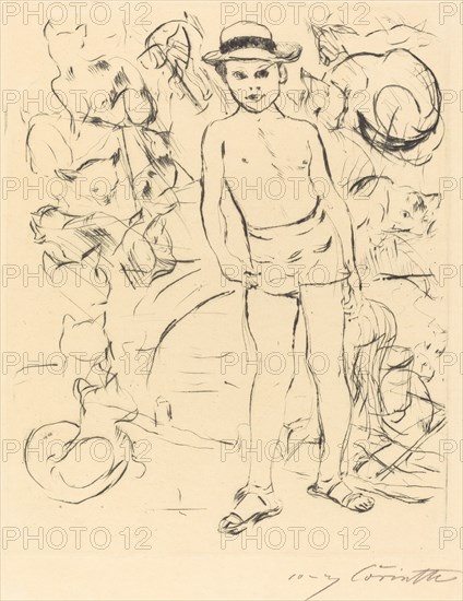 Knabe mit Badehose und Strohhut (Boy Wearing Bathing-Trunks and Straw Hat), 1915.
