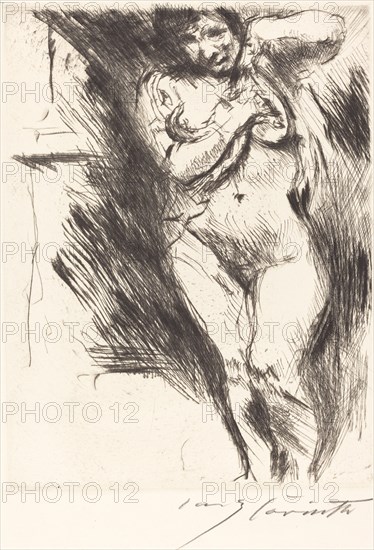 Akt mit hochgehobenem Hemd (Woman Undressing), 1921.