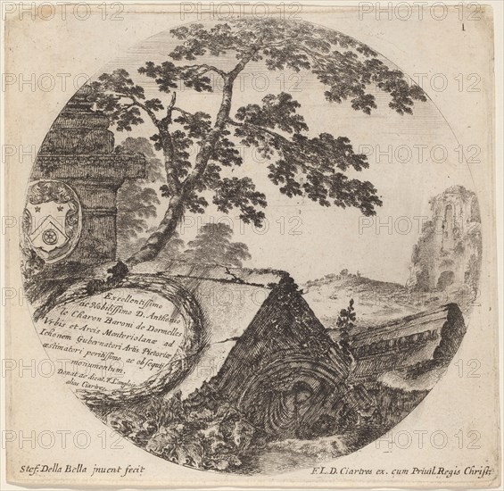 Title Page for "Paysages et ruines de Rome", 1646.