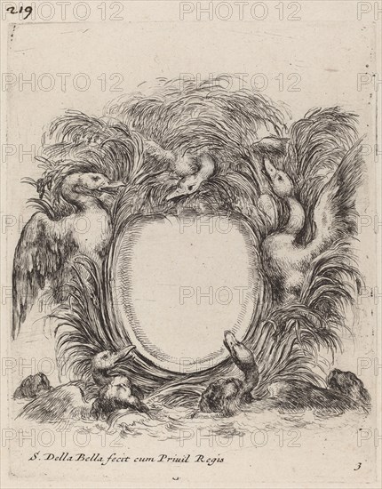 Cartouche with Ducks and Dogs, 1647.