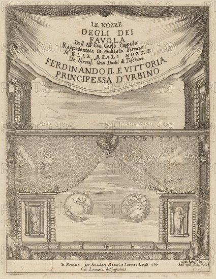 Le Nozze degli Dei: Frontispiece, 1637. [Le Nozze Degli Dei Favola dell'Ab Gio. Carlo Coppola. Rappresentata in Musica in Firenze Nelle Reali Nozze de Serenissimi Gran Duchi de Toschana Ferdinando II e Vittoria Principessa D'Urbino]