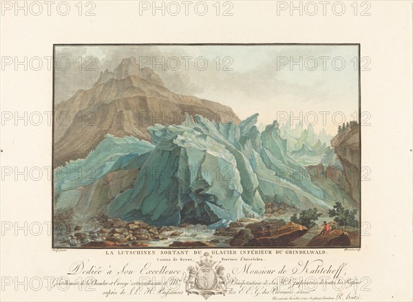 La Lutschinen sortant du Glacier inférieur du Grindelwald, 1785. [The Lütschine flowing from the lower Grindelwald glacier, Switzerland].