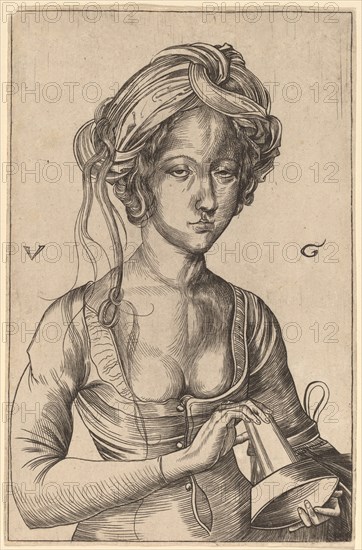 A Bust Figure of a Foolish Virgin Holding Her Inverted Lamp.