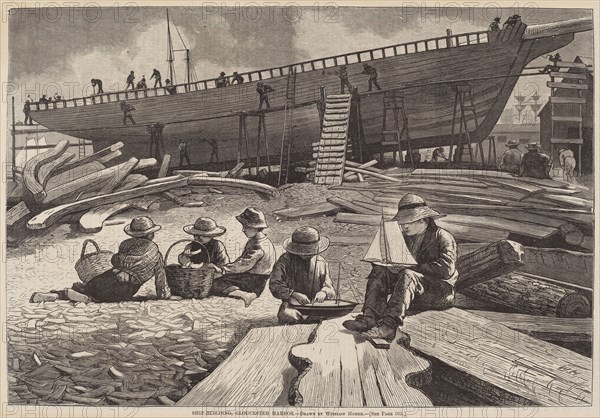 Ship-Building, Gloucester Harbor, published 1873.