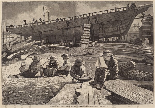 Ship-Building, Gloucester Harbor, published 1873.