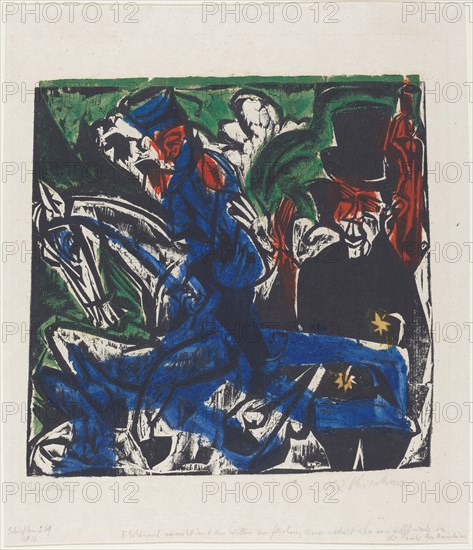 Peter Schlemihls wundersame Geschichte: Begegnung Schlemihls mit dem grauen..., 1915. Creator: Ernst Kirchner.