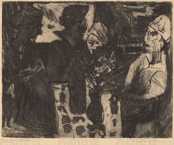 Women at a Table in a Room (recto) / Nude Woman (verso), 1920.