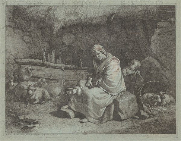 Interior of a Stable with a Seated Spinner and Sleeping Child, 1759/1782.