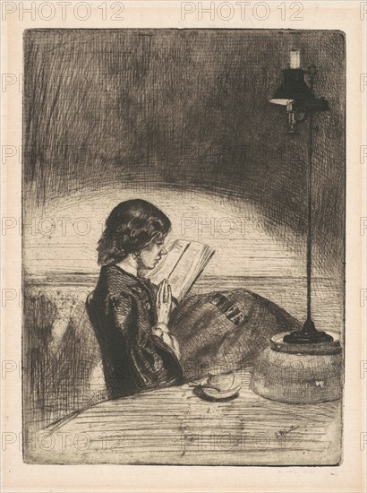 Reading by Lamplight, 1859.
