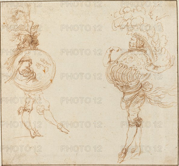 Two Men in Masquerade Costumes: The Earth and a Parade Helmet, c. 1645.