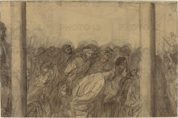 Crowd of People Seen between Two Columns [verso].