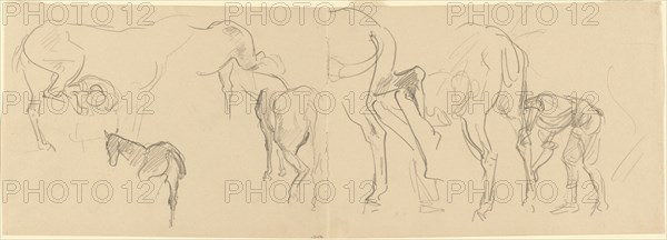 Studies for "Shoeing Calvary Horses at the Front" [recto], 1918.