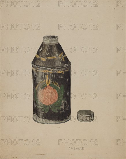 Toleware Tin Tea Caddy, c. 1940.