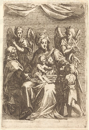 The Holy Family with Two Angels.