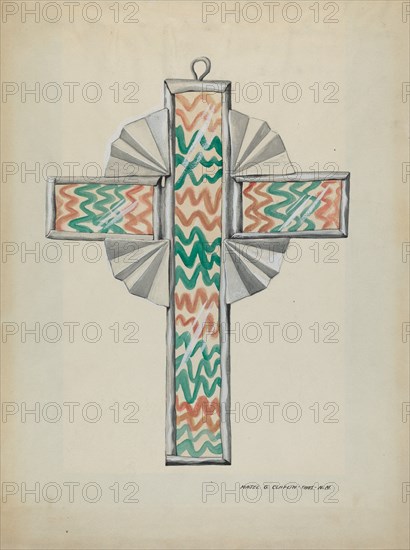 Tin and Painted Glass Cross, c. 1937.