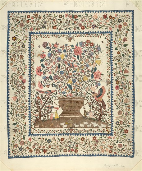 Applique and Embroidered Coverlet, 1935/1942.