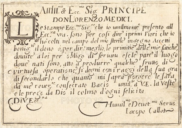 Dedication to Don Lorenzo de' Medici, c. 1622.