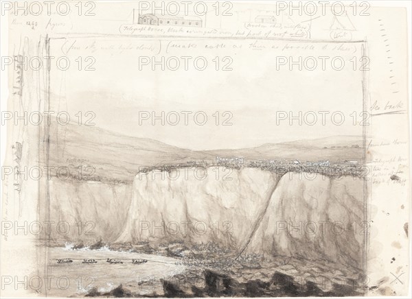 Sketch of Boats near a Cliff, mid 19th century.