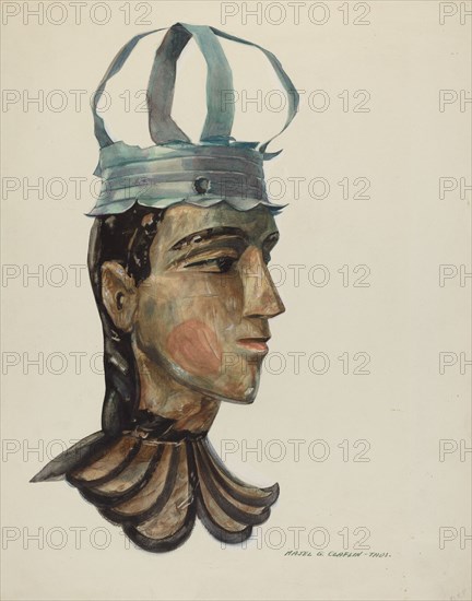 Head of Carved Figure with Tin Crown, 1935/1942.