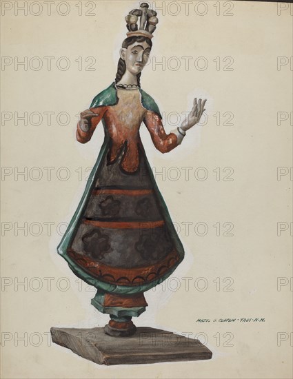 Large Painted Wooden Saint-Virgin Mary, c. 1937.