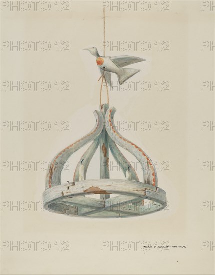 One painted, Wooden Candelabrum, with Dove, c. 1937.
