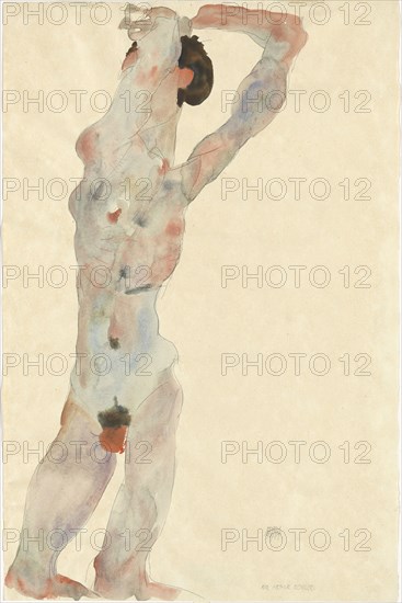 Male nude, 1912. Found in the collection of Vienna Museum.
