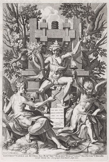 Bacchus Seated on a Barrel between Amor and Music, c. 1590.