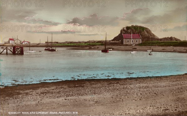 Gimblet Rock and Lifeboat House, Pwllheli, North Wales, 1934.