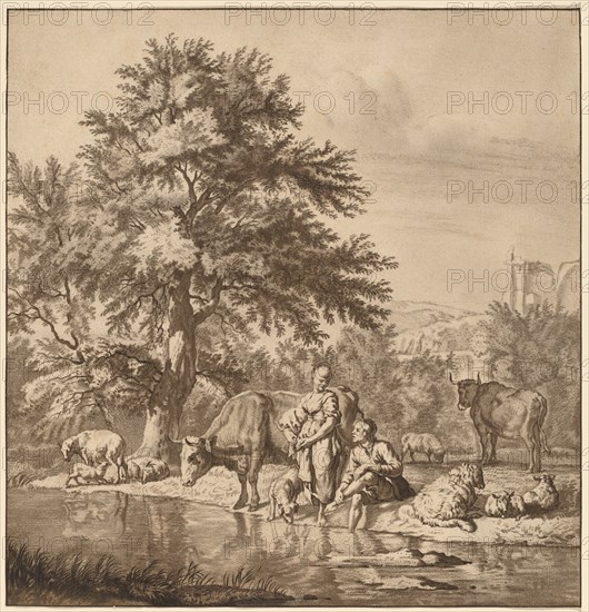 Shepherd and Shepherdess with Their Flock, 1763, published 1765.