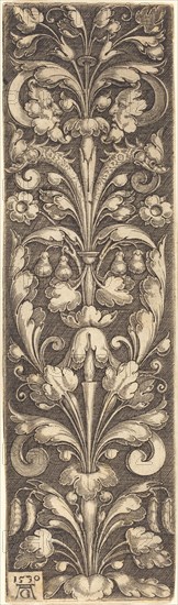 Sprig of Ornamental Foliage with Two Masks and Two Dolphins, 1530.
