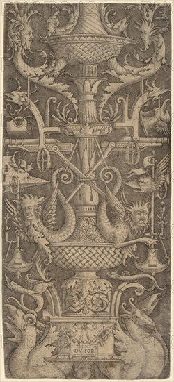 Ornament Panel with Dragons, Masks, and Instruments of War, c. 1505.