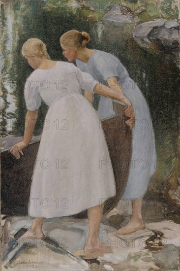 Girls Pushing a Boat, 1925. Found in the collection of Ateneum, Helsinki.