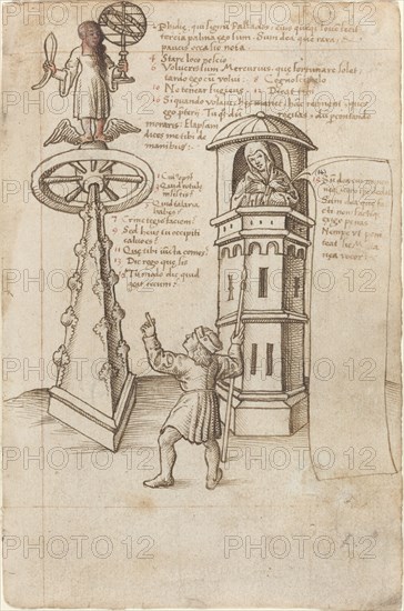The Statue of Opportunity, a Passer-by, and Remorse [fol. 8r], c. 1512/1515.