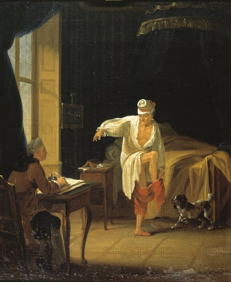 Voltaire getting up in Ferney, ca 1772. Found in the collection of Musée Carnavalet, Paris.