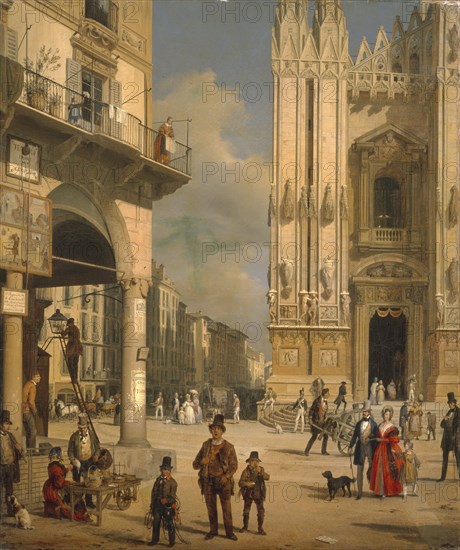 Piazza del Duomo, Milan , 1840. Creator: Inganni, Angelo (1807-1880).
